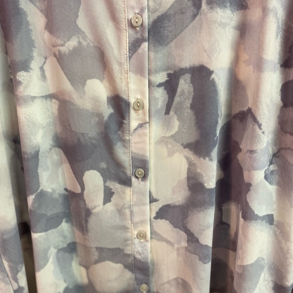 LOGO Layers by L Goldstein  Watercolor Printed Mesh Button Cardigan Pearl Small - Picture 4 of 4